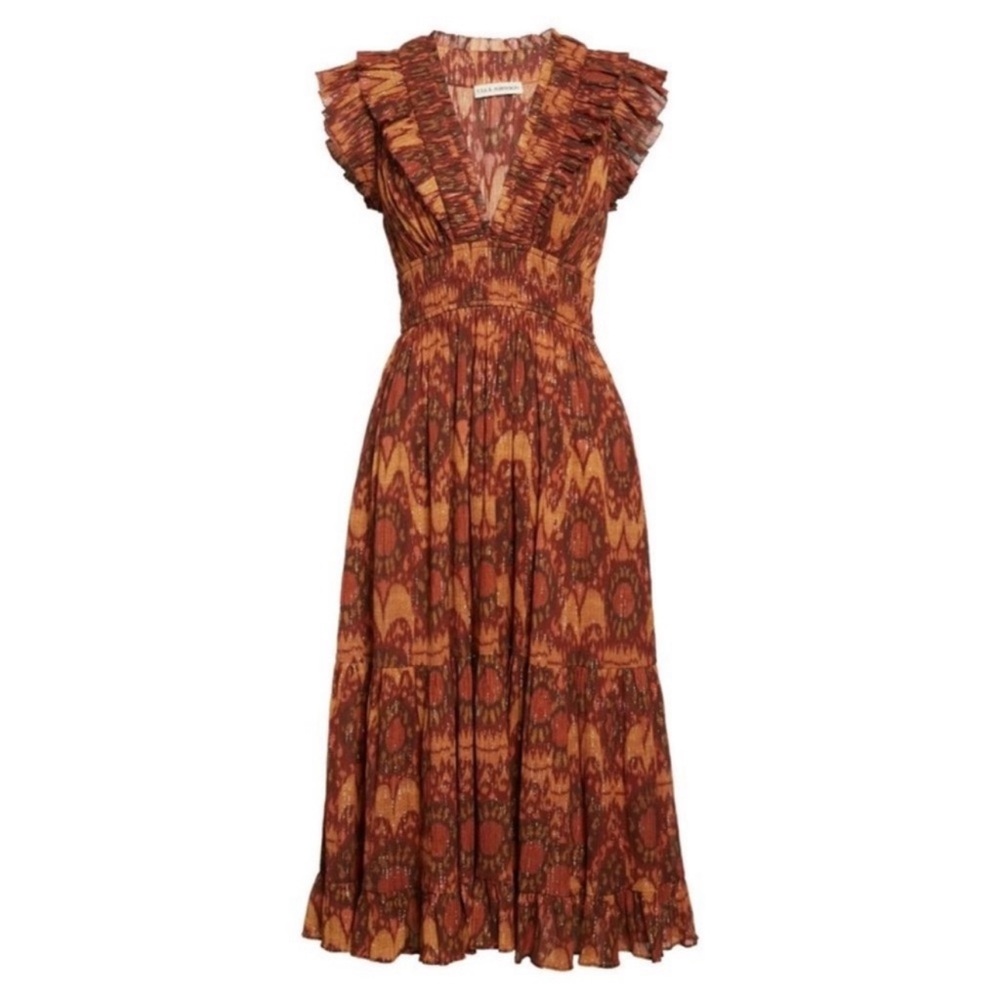 Ulla Johnson Samara Midi Dress In Amber Ruffles Womens 6